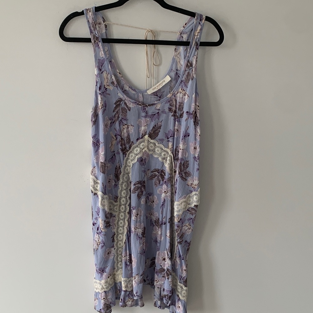 Les Soeurs trapeze blouse Floral Lace-Trim Sleeveless swing gauzy XL